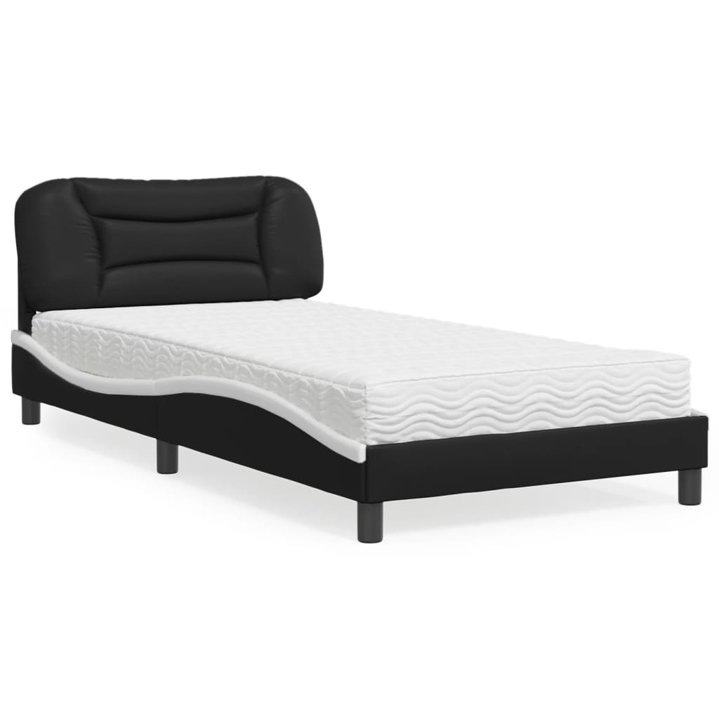 Cama com colchão hvar 100x200 cm couro artificial preto e branco