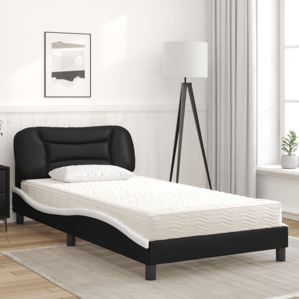 Cama com colchão hvar 100x200 cm couro artificial preto e branco