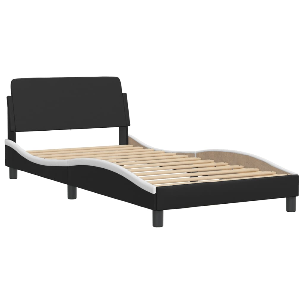 Cama com colchão hvar 100x200 cm couro artificial preto e branco