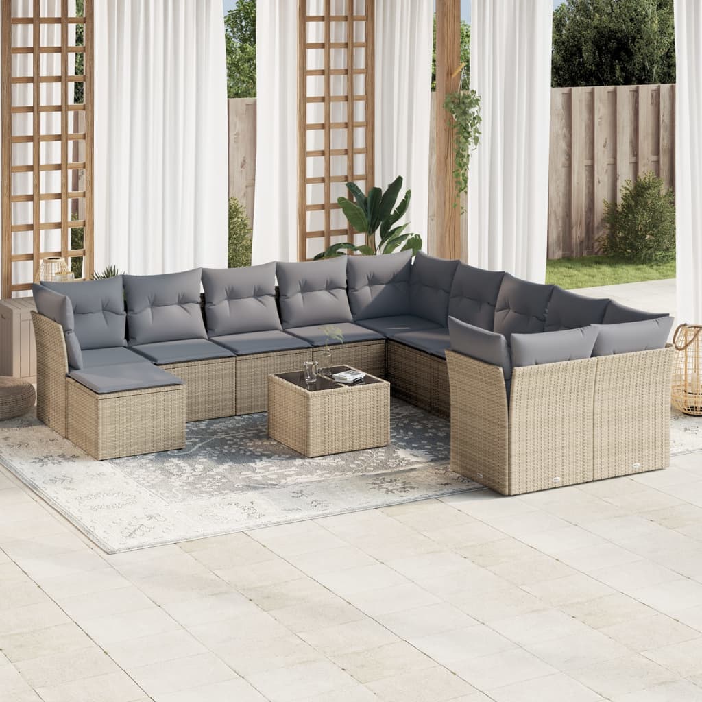 12 Pcs conjunto de sofás p/ jardim com almofadões vime PE bege