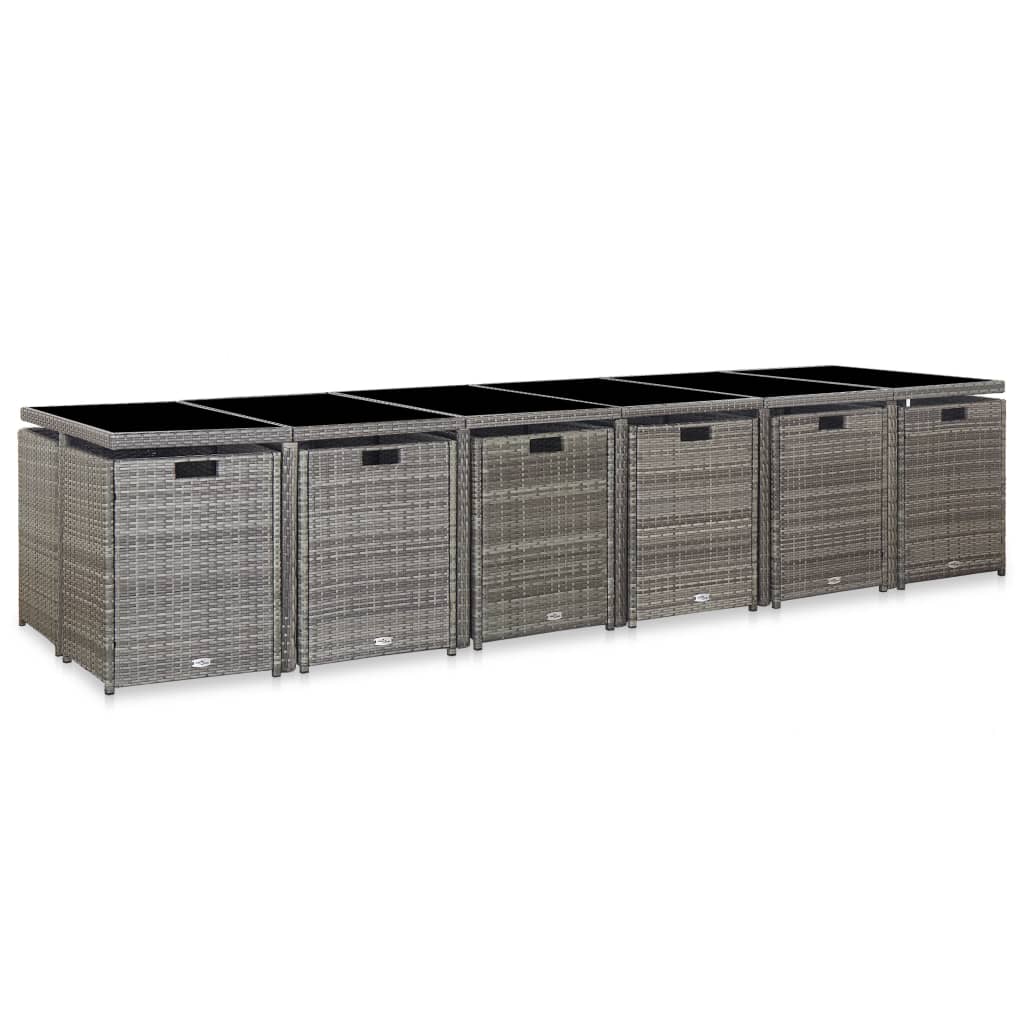17 Pcs conjunto jantar exterior com almofadões vime PE cinzento