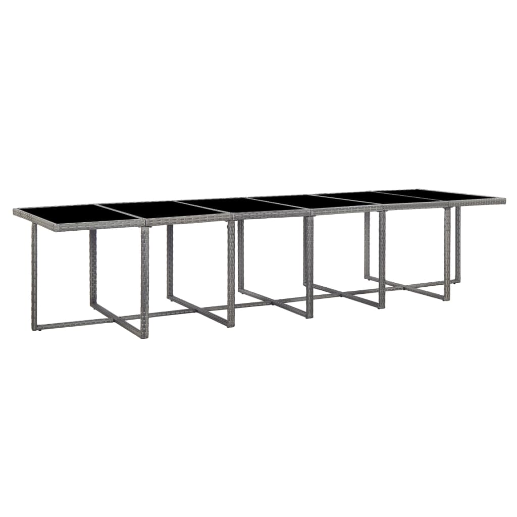 17 Pcs conjunto jantar exterior com almofadões vime PE cinzento