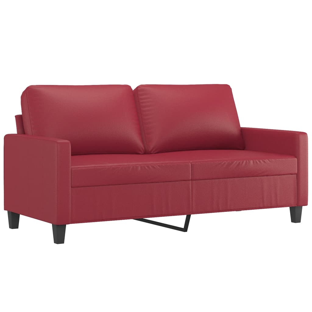 3 Pcs conjunto sofás c/ almofadões couro artif. vermelho tinto