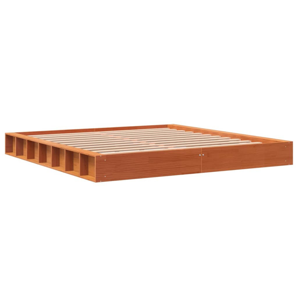 Cama sem colchão 200x200 cm pinho maciço castanho-mel