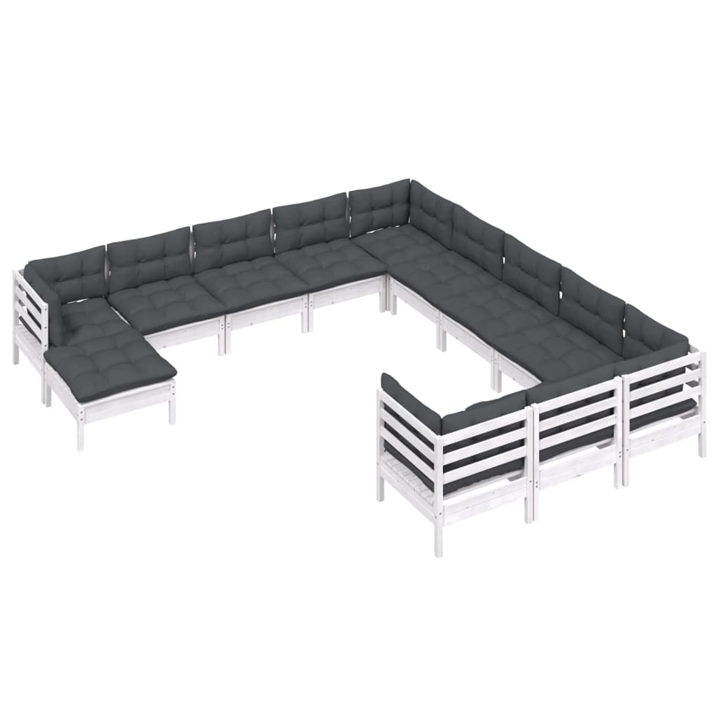 12 Pcs conjunto lounge de jardim c/ almofadões pinho branco