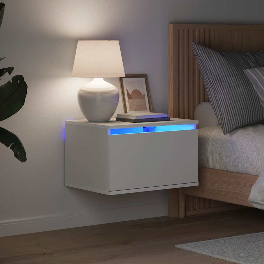 Mesa de cabeceira de parede com luzes LED branco