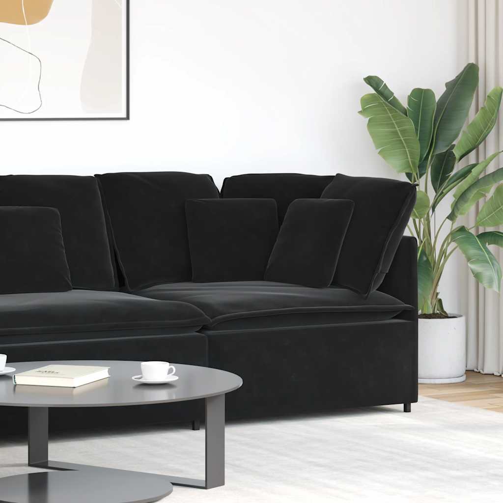 Módulo de canto para sofá modular com almofadas, preto, 100 cm