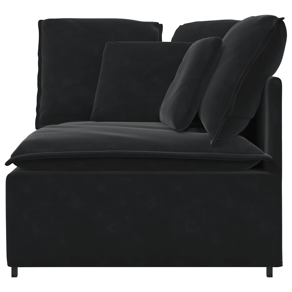 Módulo de canto para sofá modular com almofadas, preto, 100 cm
