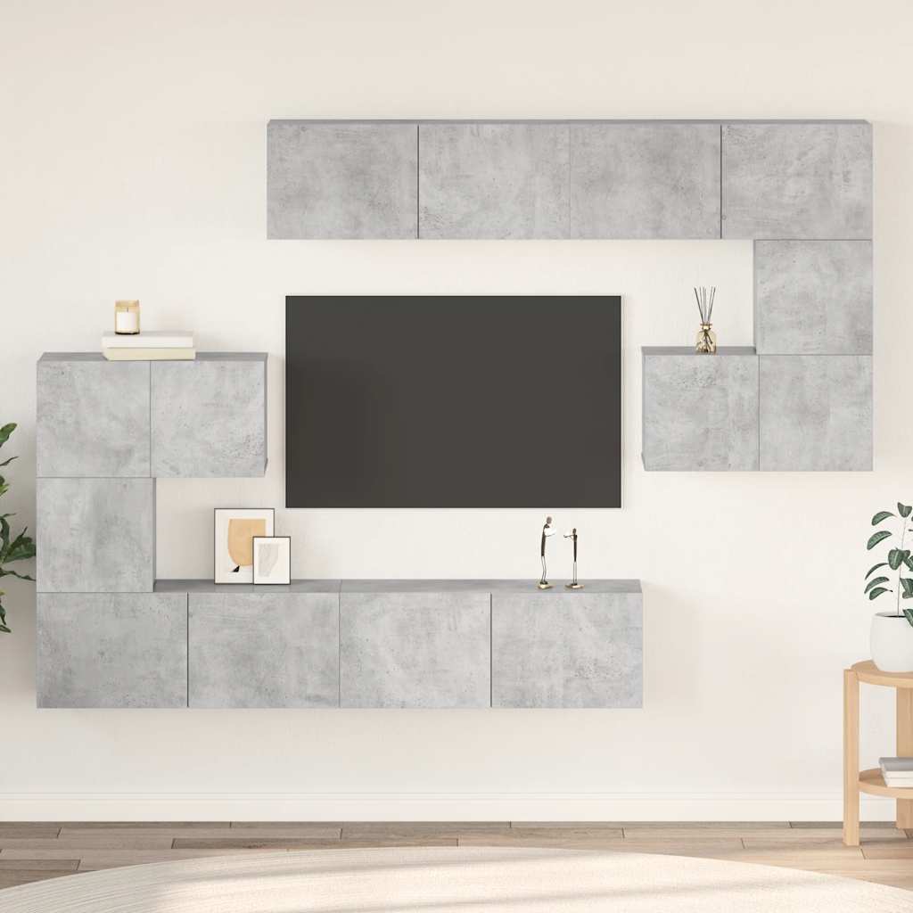 8 Pcs conjunto móveis TV derivados de madeira cinzento cimento