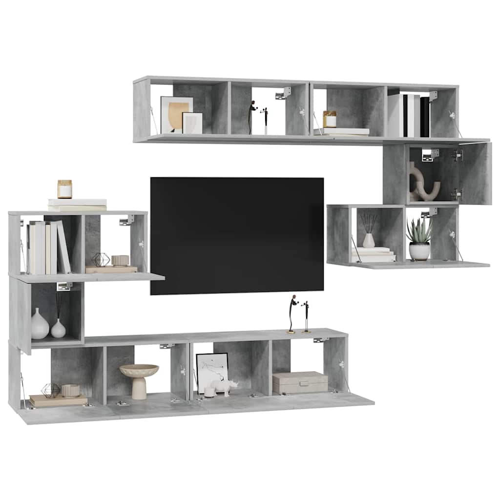 8 Pcs conjunto móveis TV derivados de madeira cinzento cimento