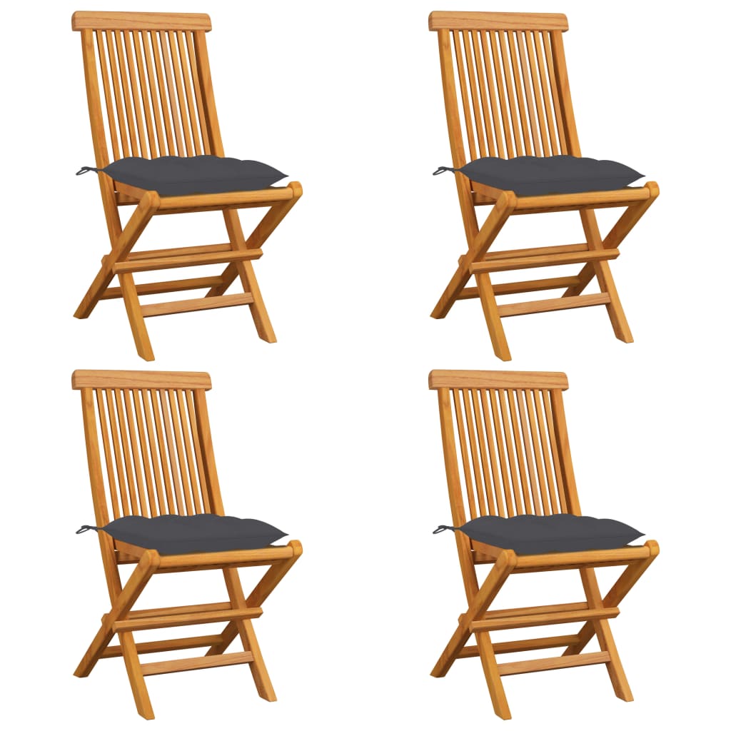 Cadeiras de jardim c/ almofadões antracite 4 pcs teca maciça