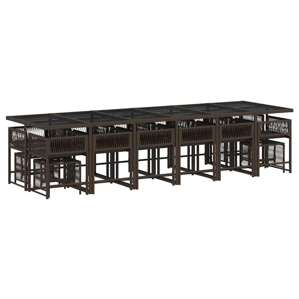 17 Pcs conjunto jantar p/ jardim c/ almofadões vime PE castanho