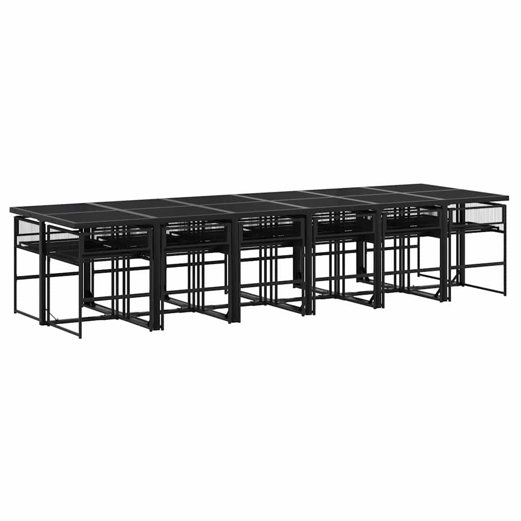 13 Pcs conjunto de jantar p/jardim com almofadões vime PE preto