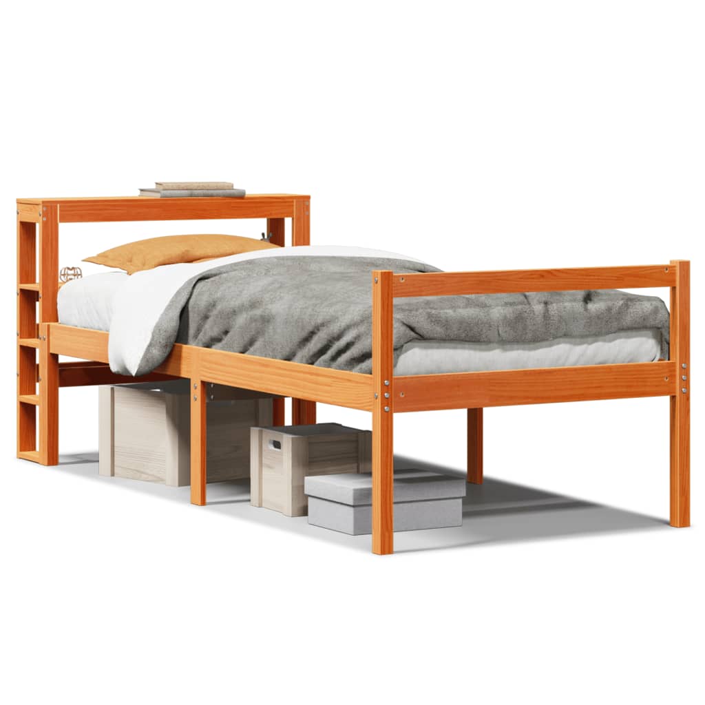 Estrutura cama c/ cabeceira 75x190 cm pinho maciço castanho-mel