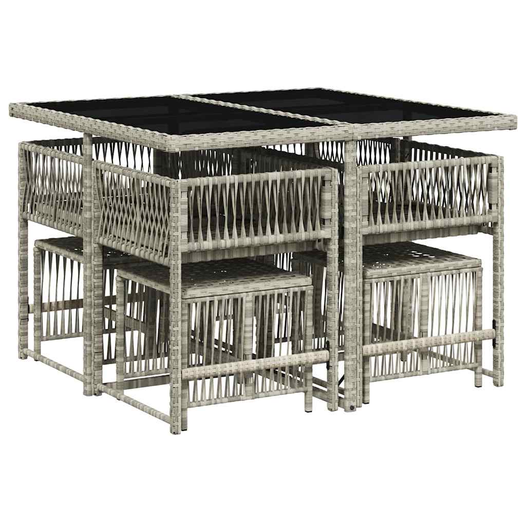 9 Pcs conjunto de jantar p/ jardim c/ almofadões cinzento claro