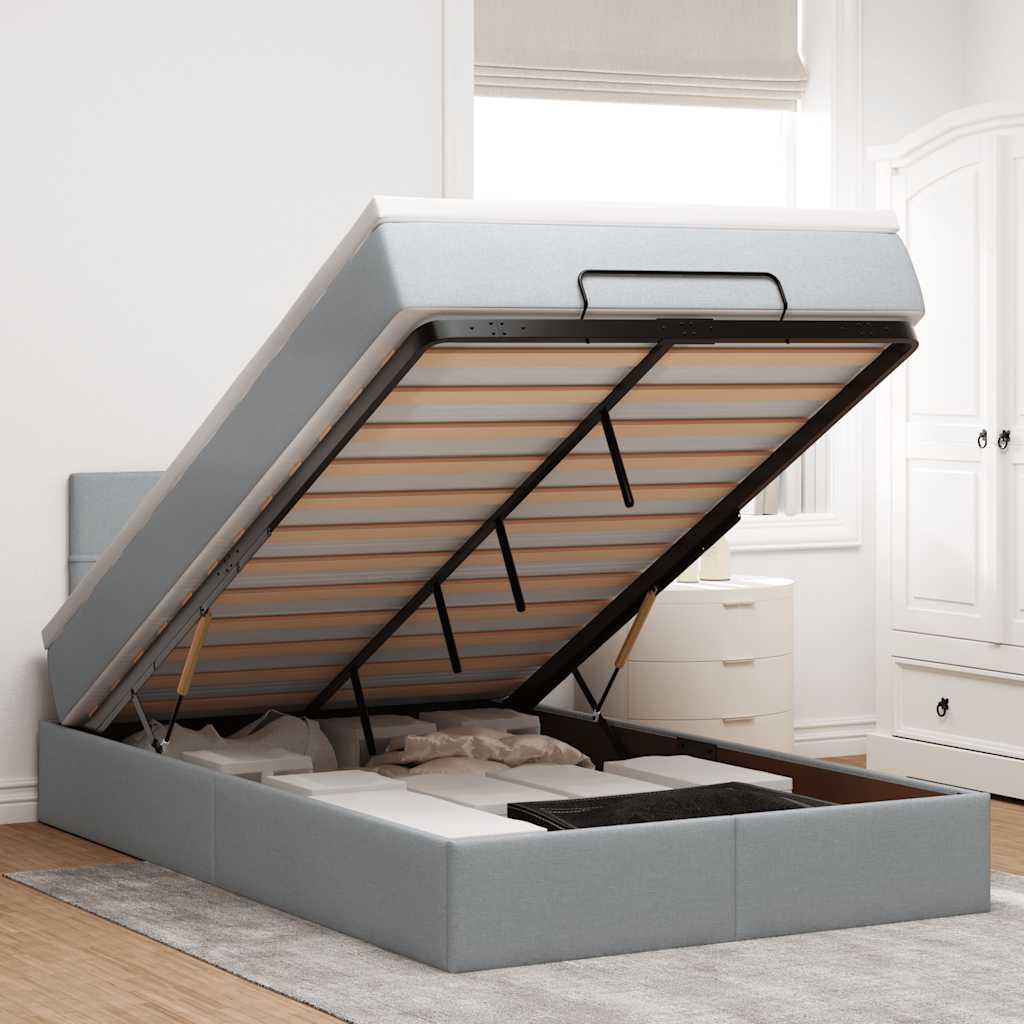 Cama otomana com colchão 120x190 cm tecido cinzento claro