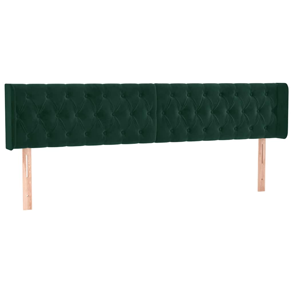 Cabeceira cama c/ luzes LED veludo 203x16x78/88 cm verde-escuro