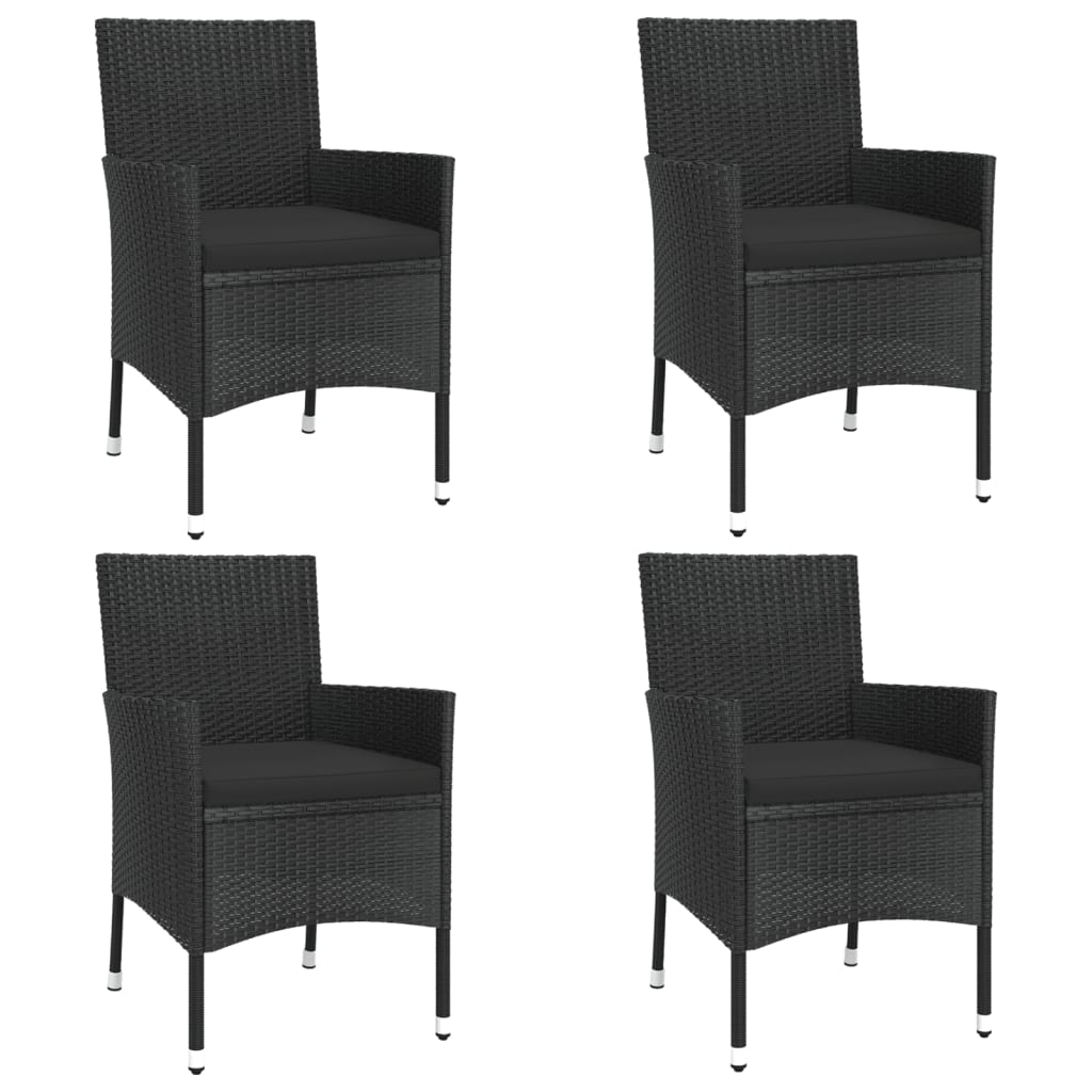 5 Pcs conjunto bistrô de jardim c/ almofadões vime PE preto