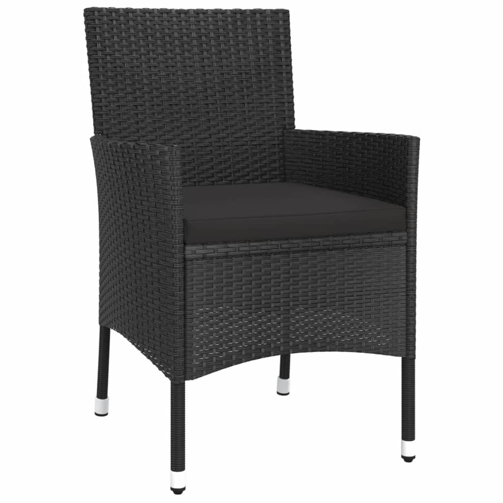 5 Pcs conjunto bistrô de jardim c/ almofadões vime PE preto