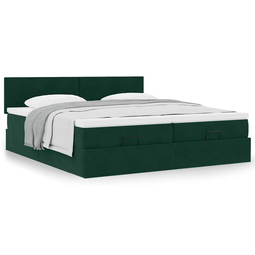 Estrutura de cama otomana com colchão verde escuro veludo