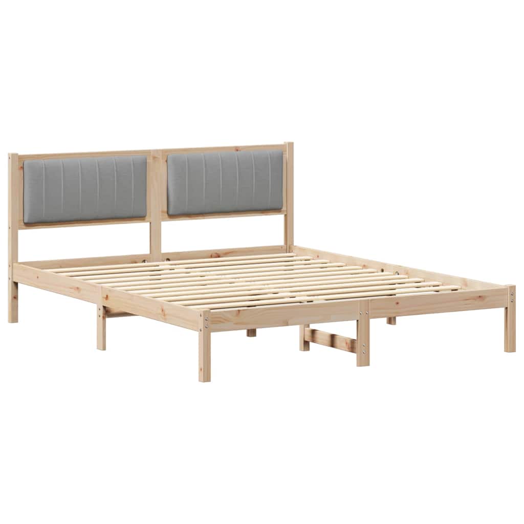 Estrutura de cama com cabeceira estofada cinzento-claro
