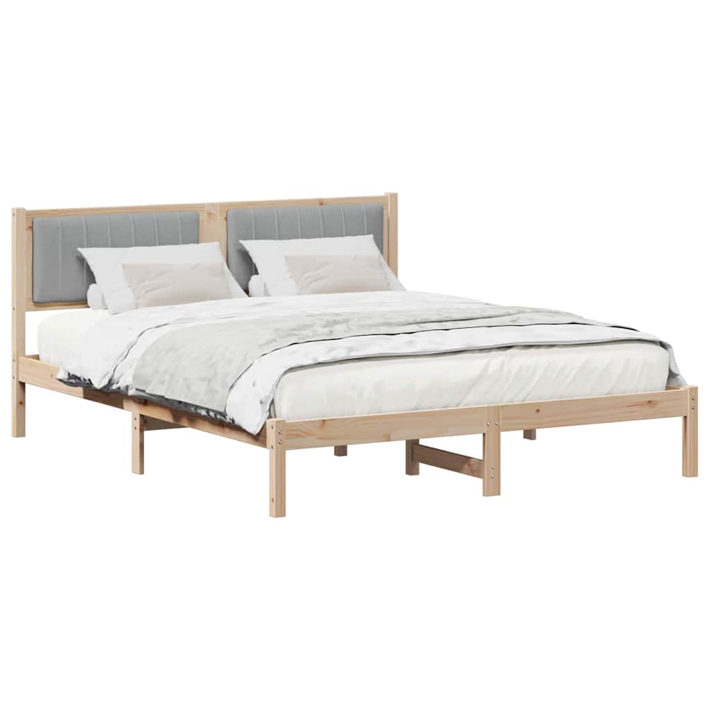 Estrutura de cama com cabeceira estofada cinzento-claro