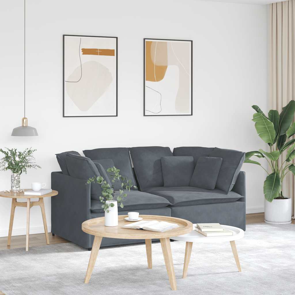 Sofá modular com almofadas veludo cinzento-escuro