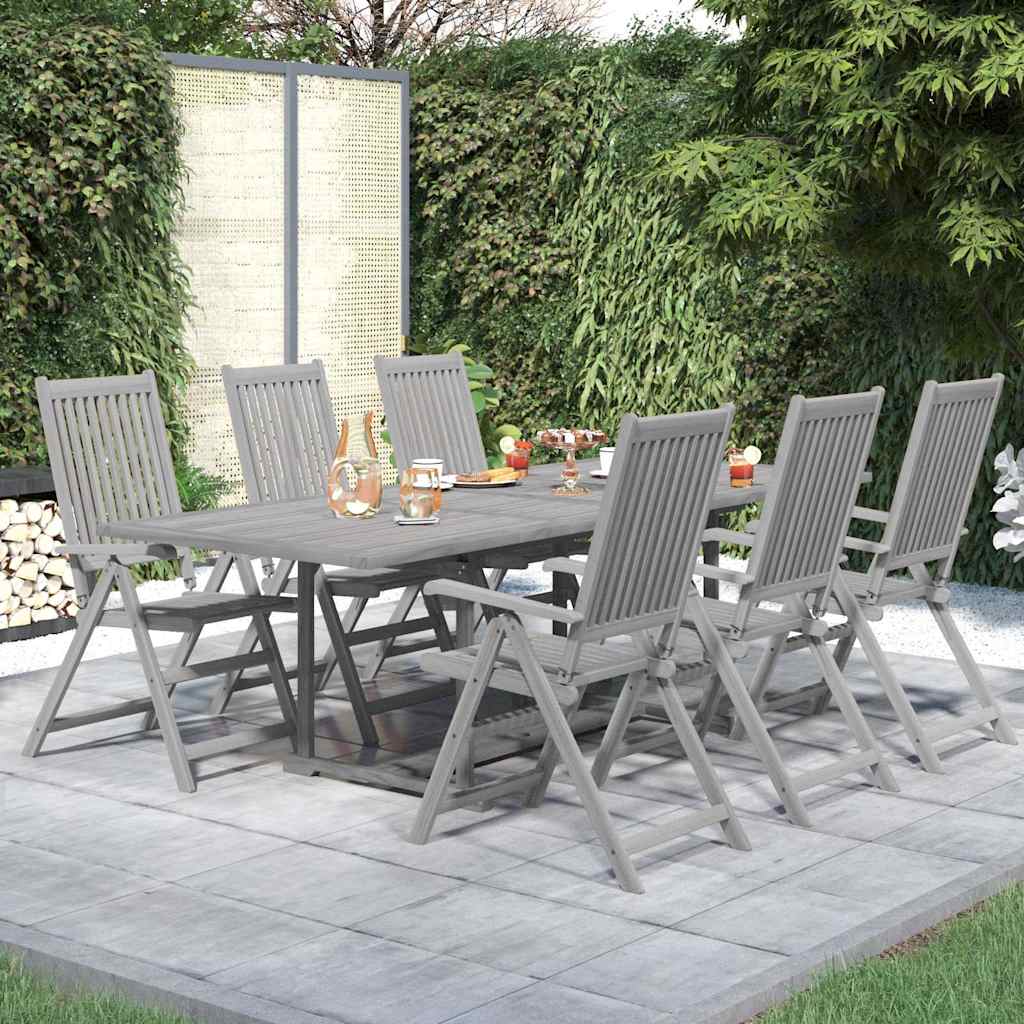 7 Pcs conjunto de jantar para jardim madeira de acácia maciça
