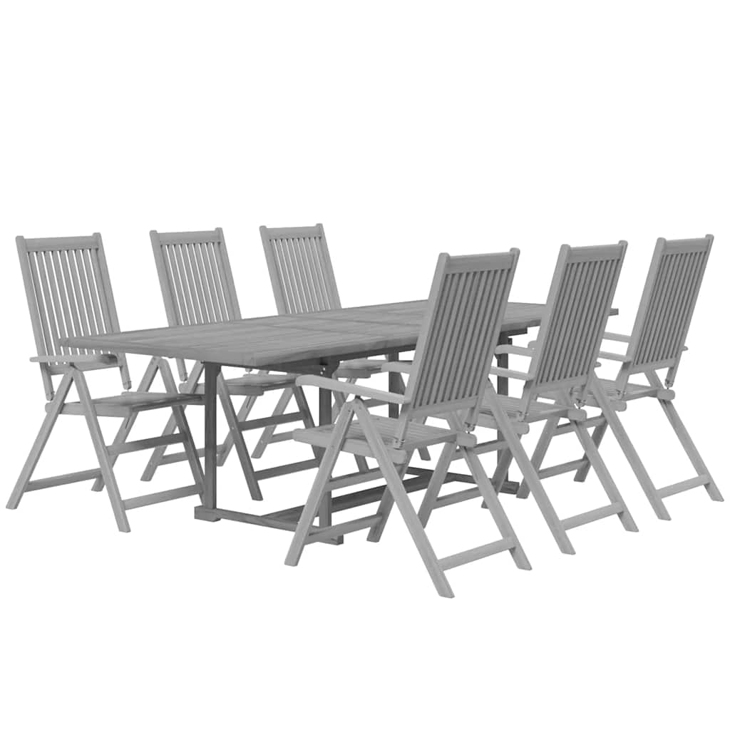 7 Pcs conjunto de jantar para jardim madeira de acácia maciça
