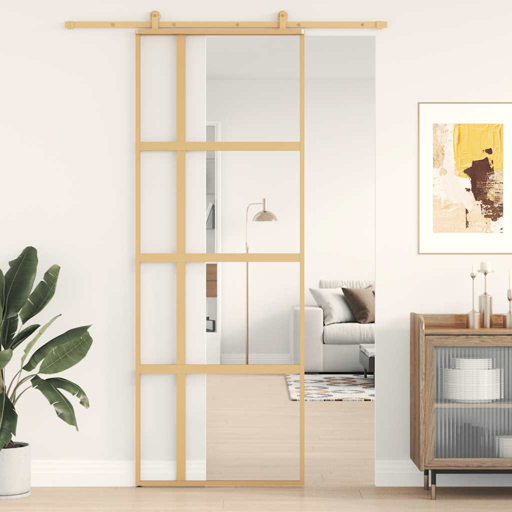 Porta deslizante 76x205 cm vidro esg/alumínio dourado