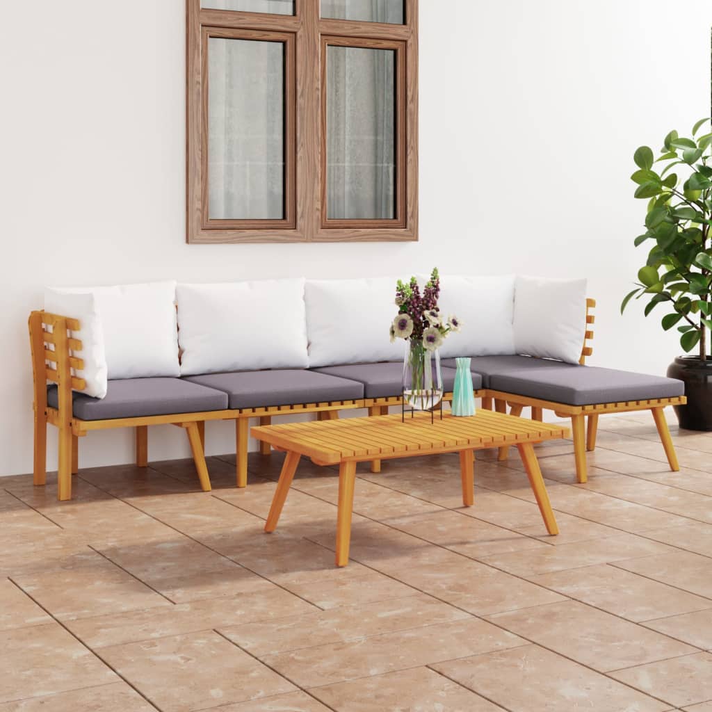 6 Pcs conjunto lounge de jardim com almofadões acácia maciça