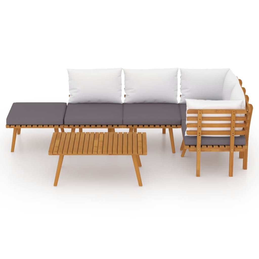 6 Pcs conjunto lounge de jardim com almofadões acácia maciça