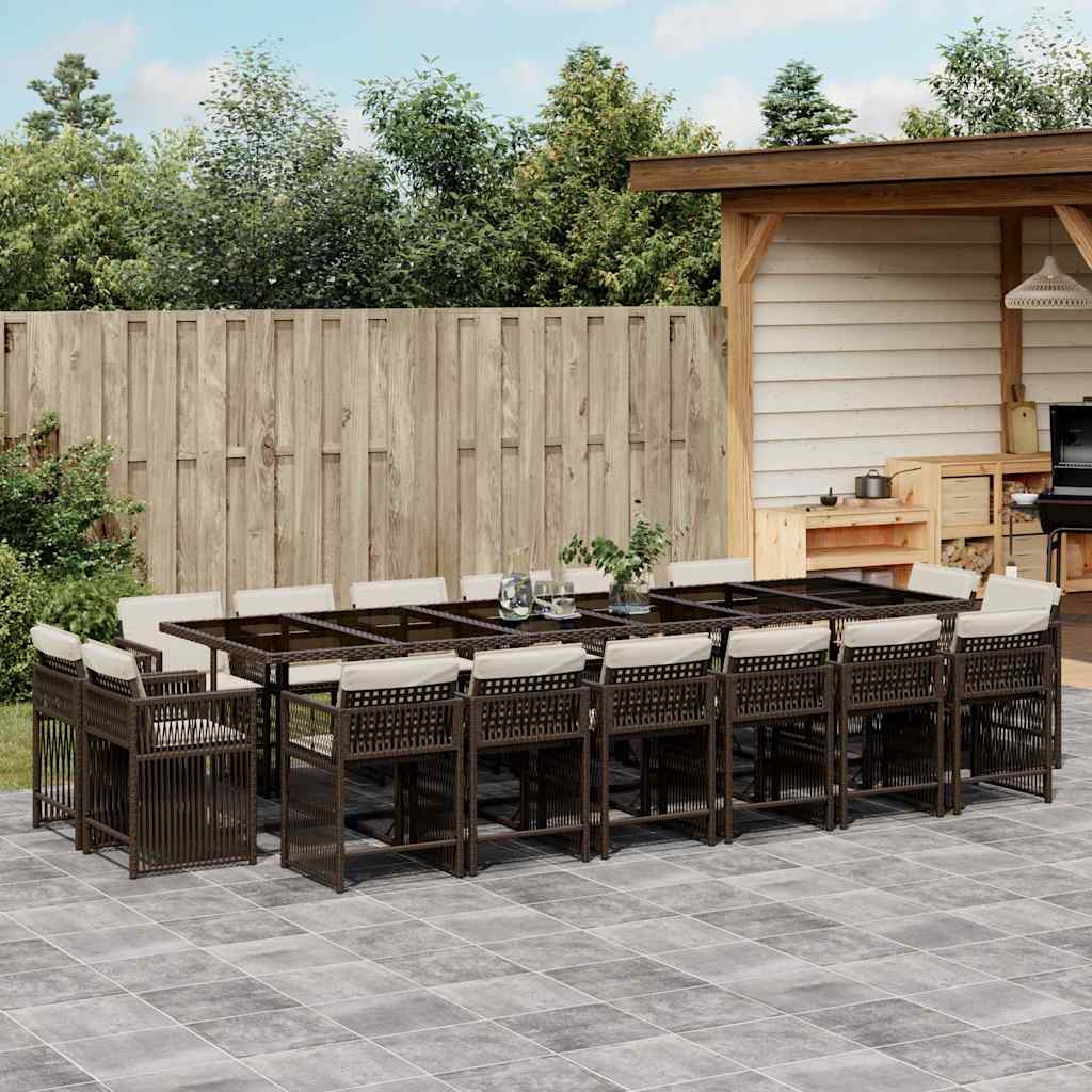17 Pcs conjunto jantar p/ jardim c/ almofadões vime PE castanho