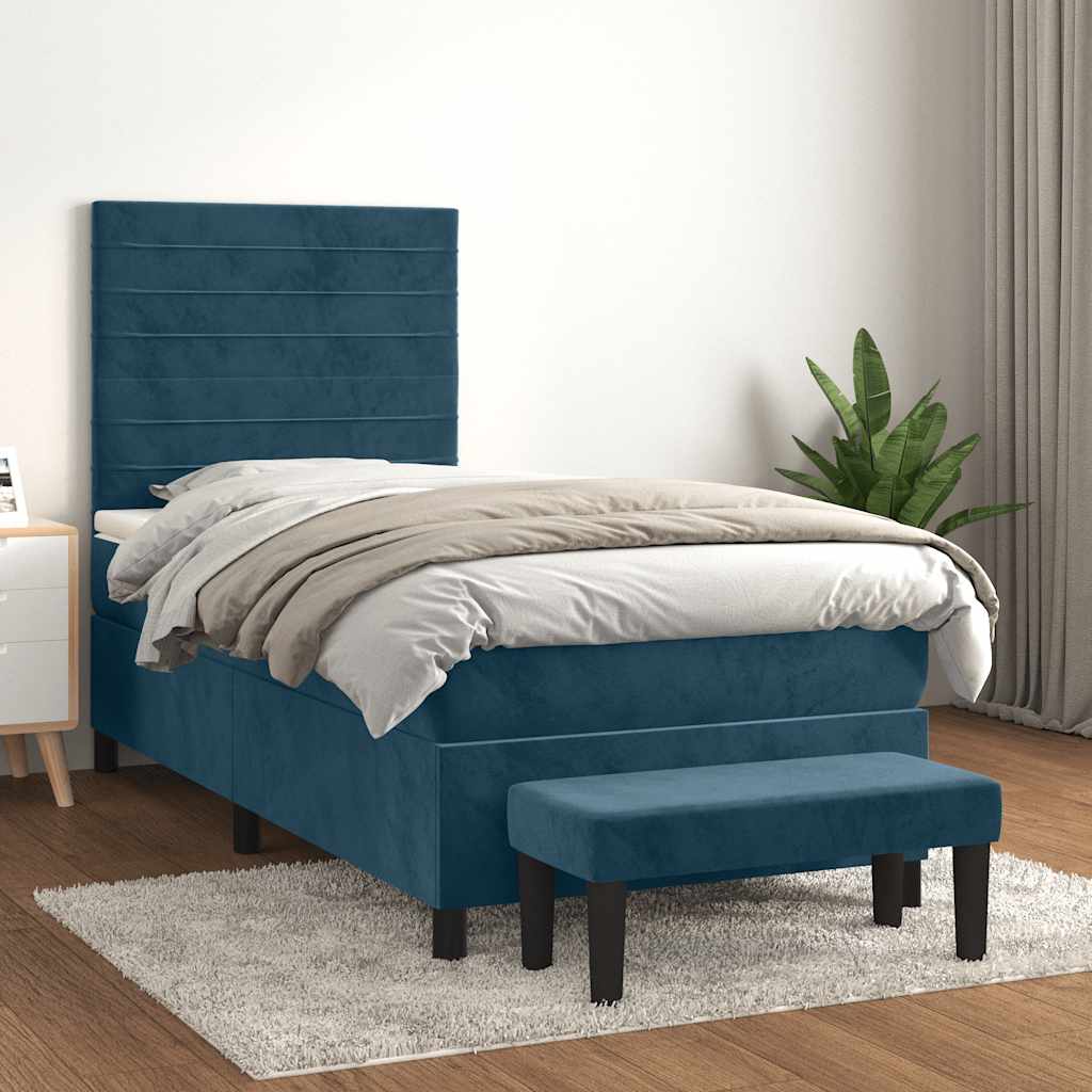 Cama com molas/colchão 90x190 cm veludo azul-escuro