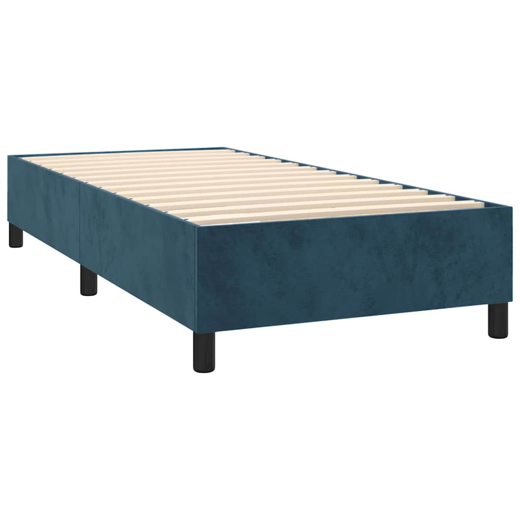 Cama com molas/colchão 90x190 cm veludo azul-escuro