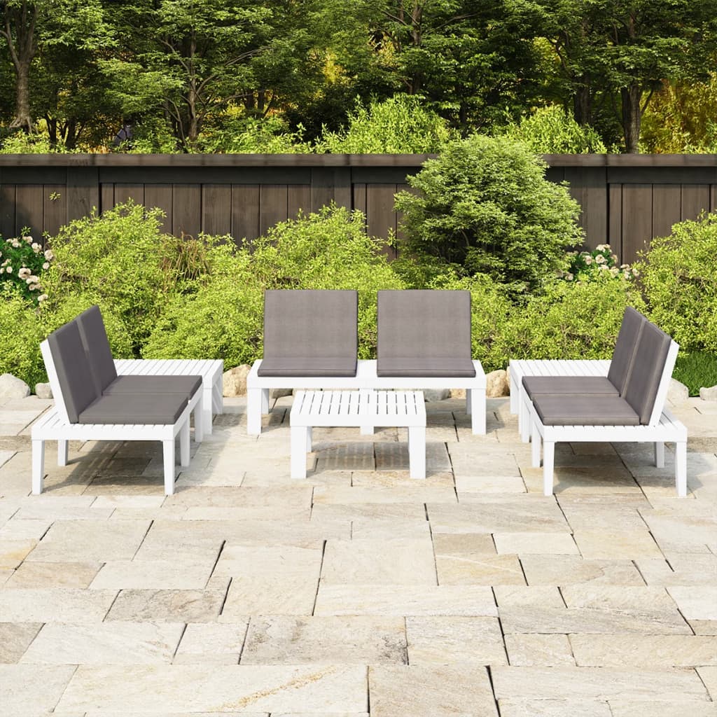6 Pcs conjunto lounge de jardim c/ almofadões plástico branco
