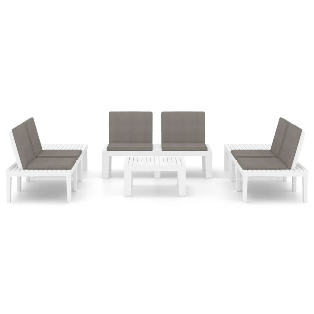 6 Pcs conjunto lounge de jardim c/ almofadões plástico branco