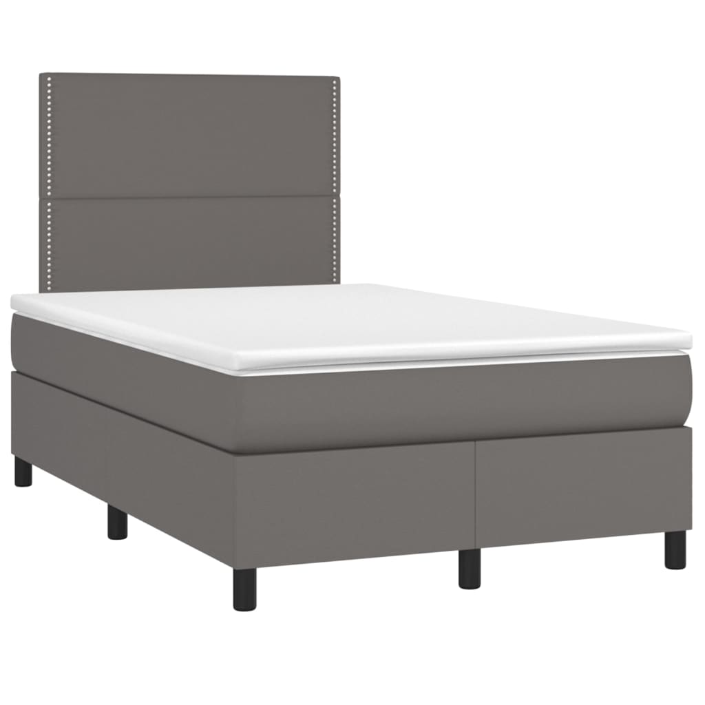 Cama box spring c/ colchão/LED 120x200cm couro artificial cinza