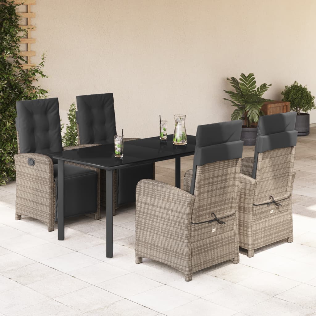 5 Pcs conjunto de jantar p/ jardim c/ almofadões vime PE cinza