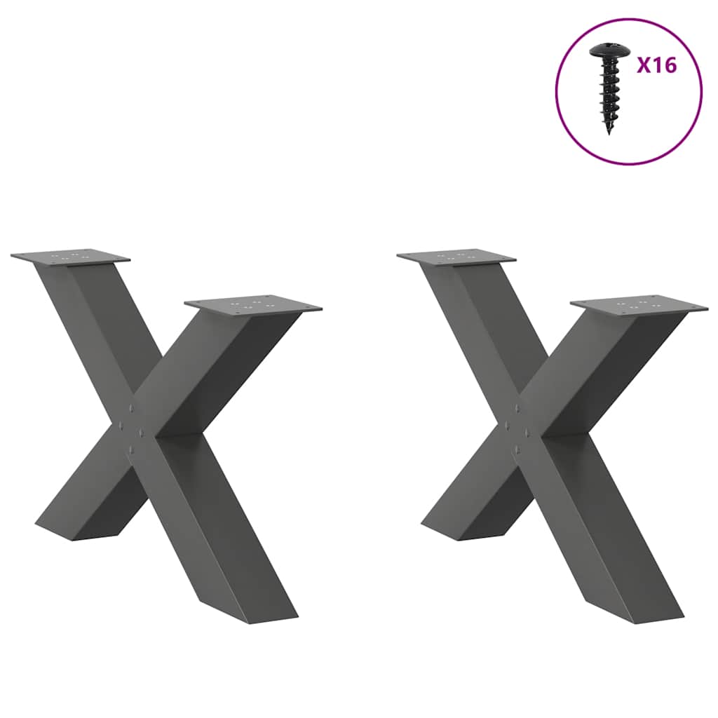 Pés para mesa de centro em formato de x, 2 peças, antracite, 70x (42-43) cm, aço