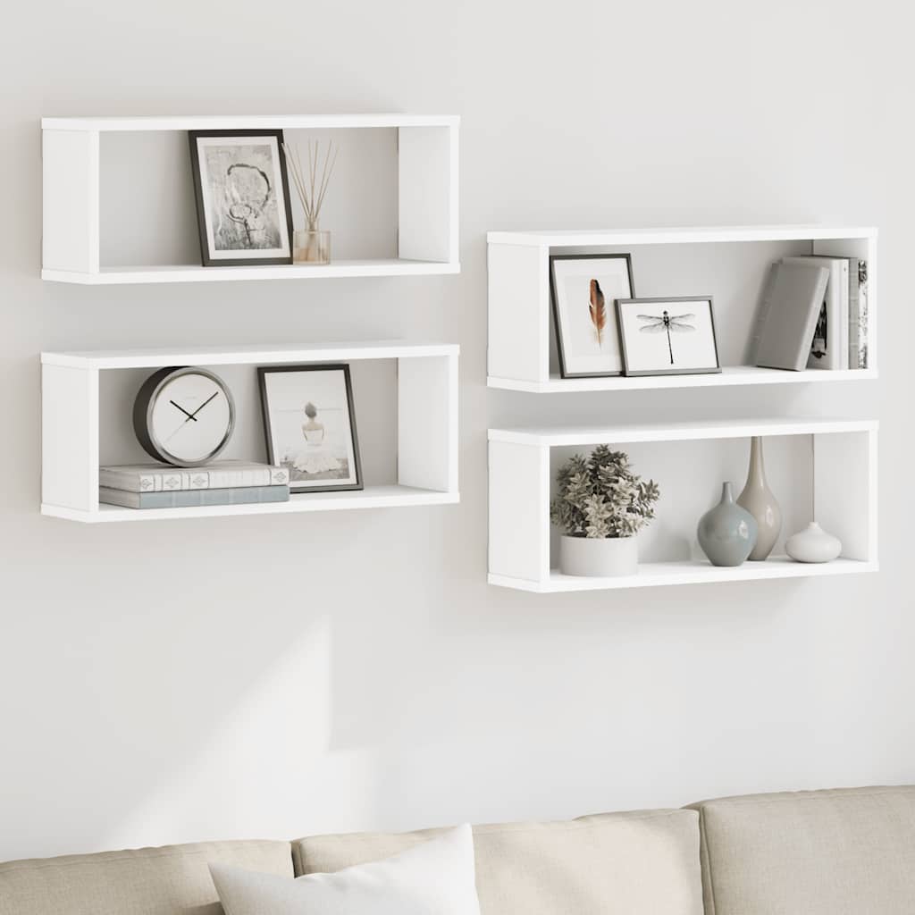 Prateleiras parede forma de cubo 4 pcs derivados madeira branco