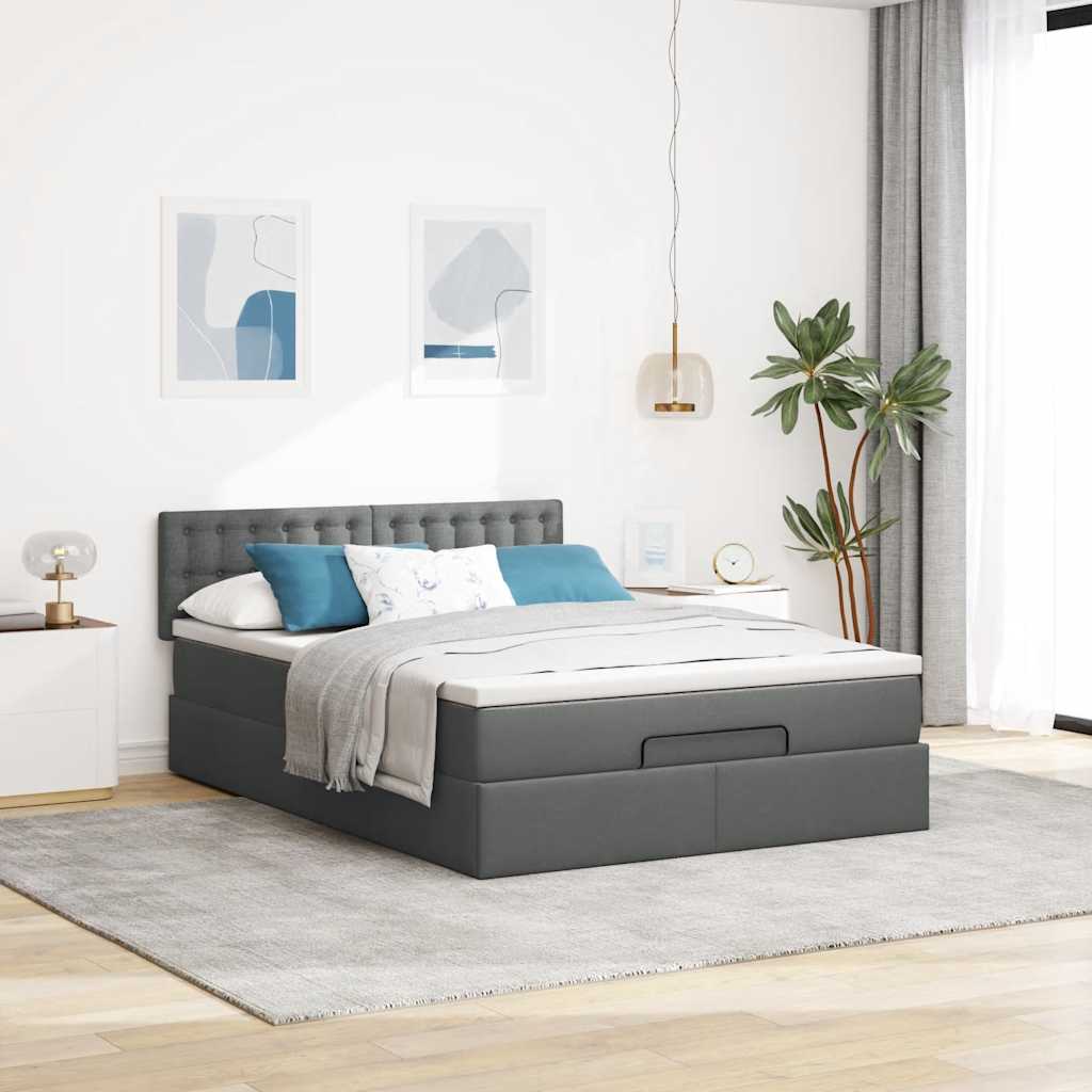 Cama otomana com colchão 140x200 cm tecido cinzento escuro