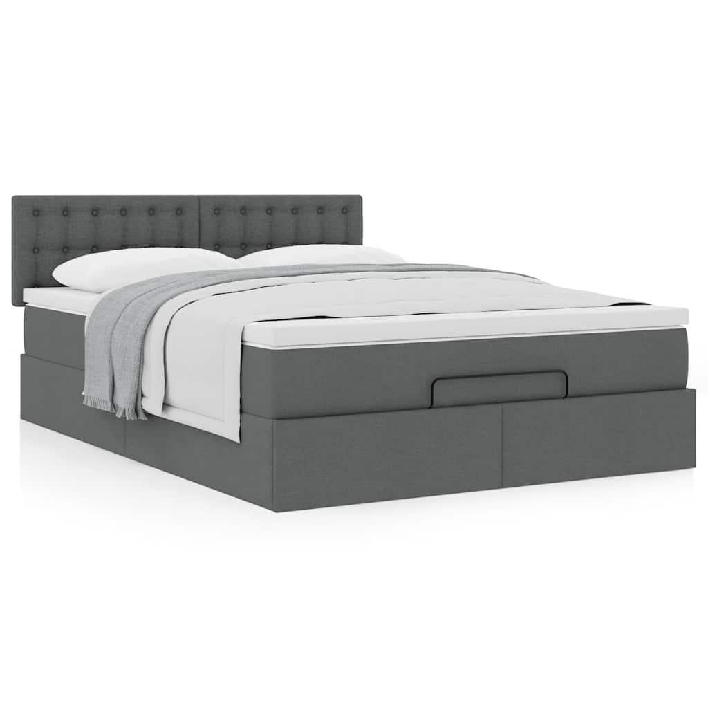 Cama otomana com colchão 140x200 cm tecido cinzento escuro