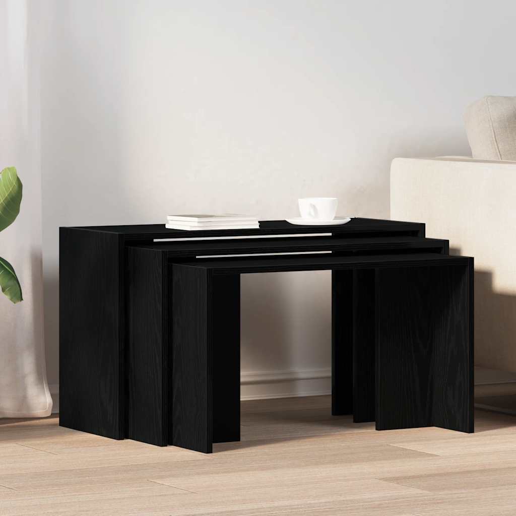 Mesas de encastrar 3 pcs derivados de madeira preto