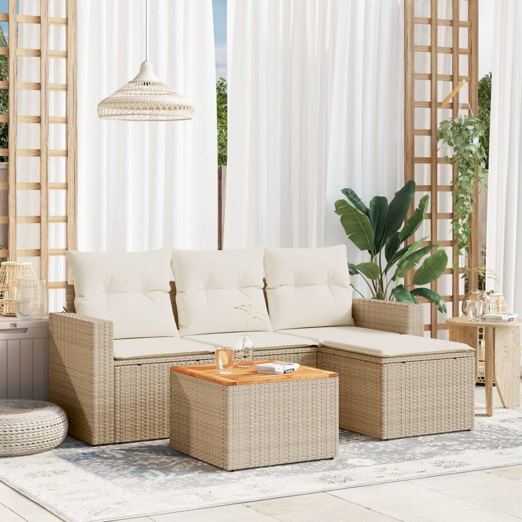 5 Pcs conjunto de sofás p/ jardim com almofadões vime PE bege