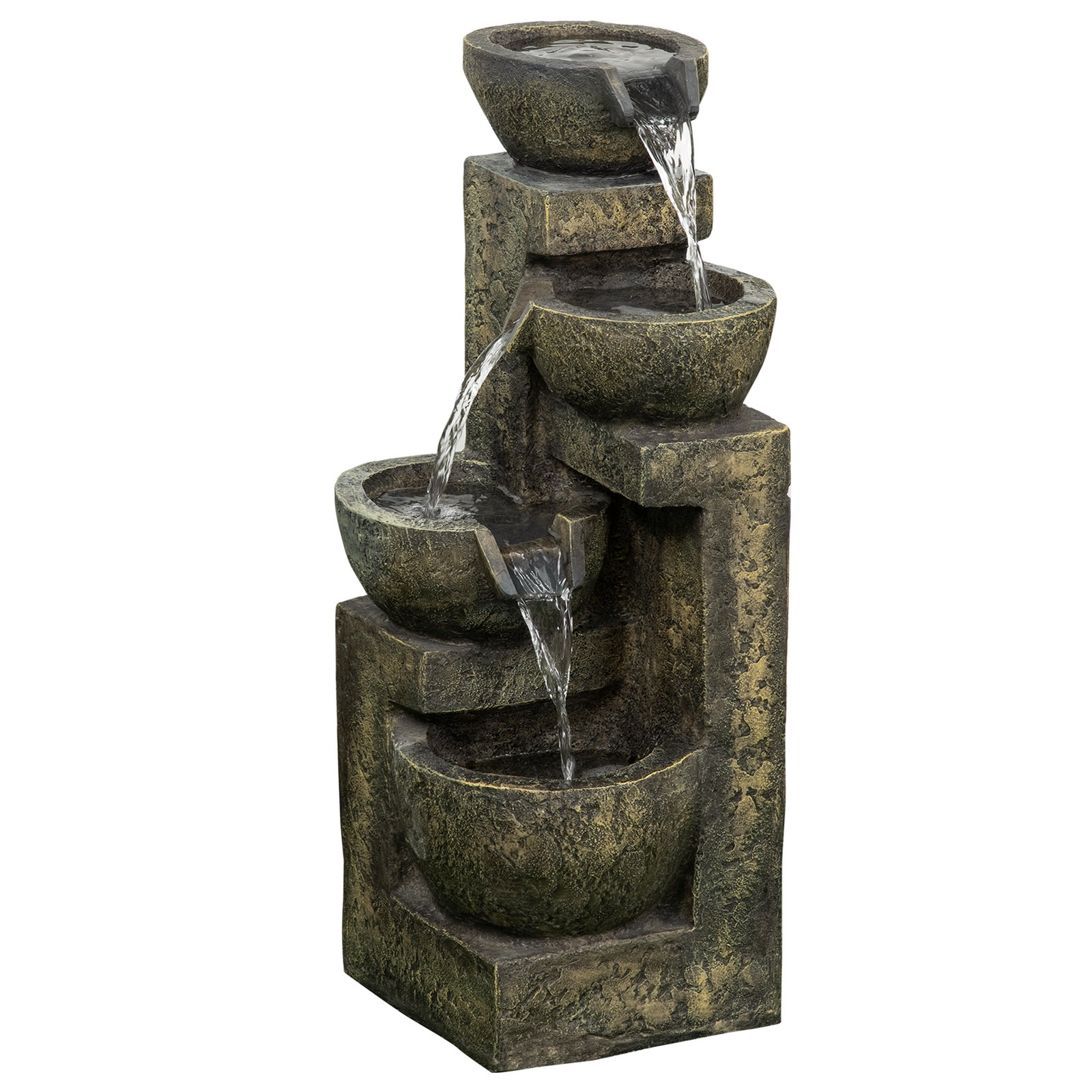 Fonte de jardim 5 w fonte de água em cascata de 4 níveis com bomba de água e saída de água ajustável 25x24x60 cm multicolorido
