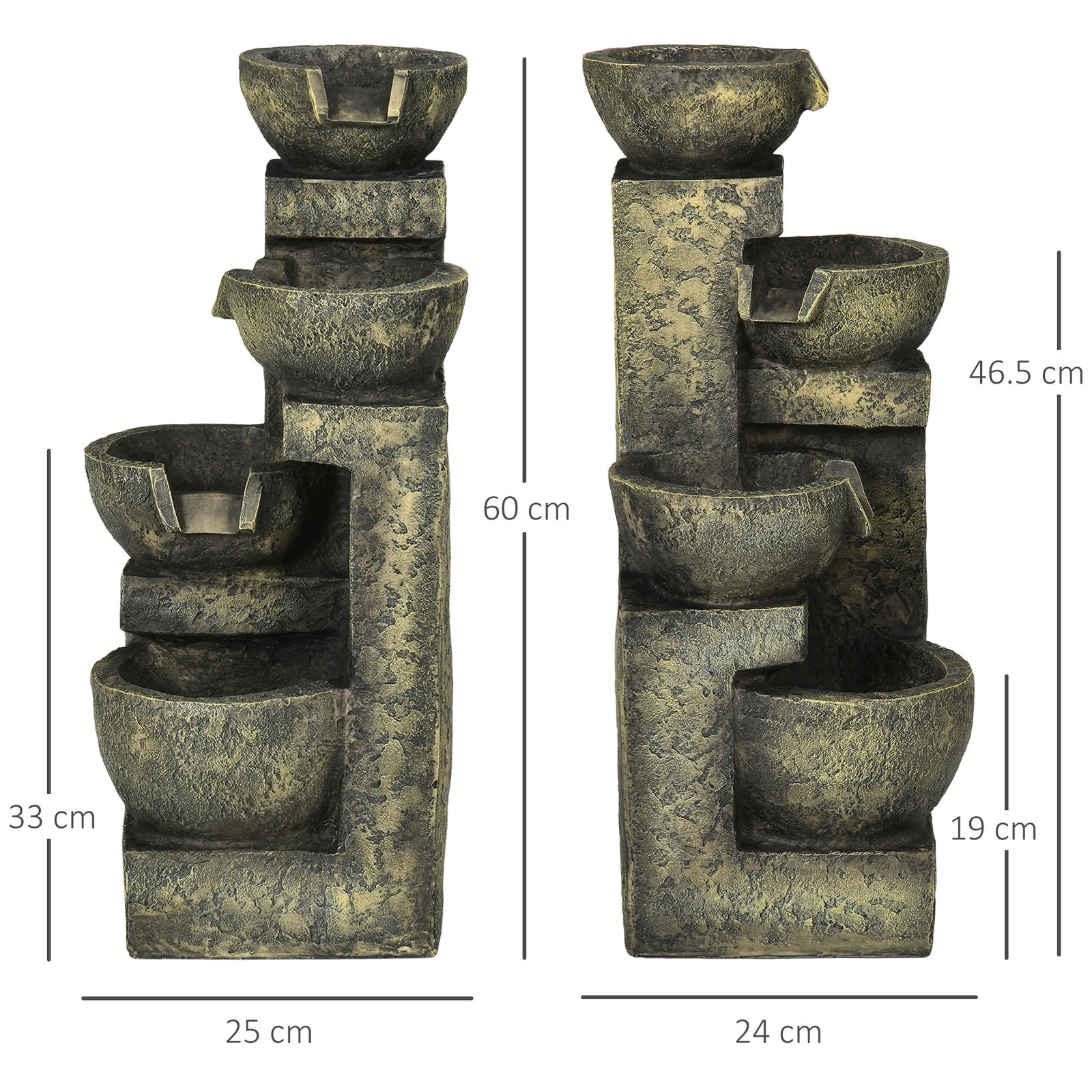Fonte de jardim 5 w fonte de água em cascata de 4 níveis com bomba de água e saída de água ajustável 25x24x60 cm multicolorido