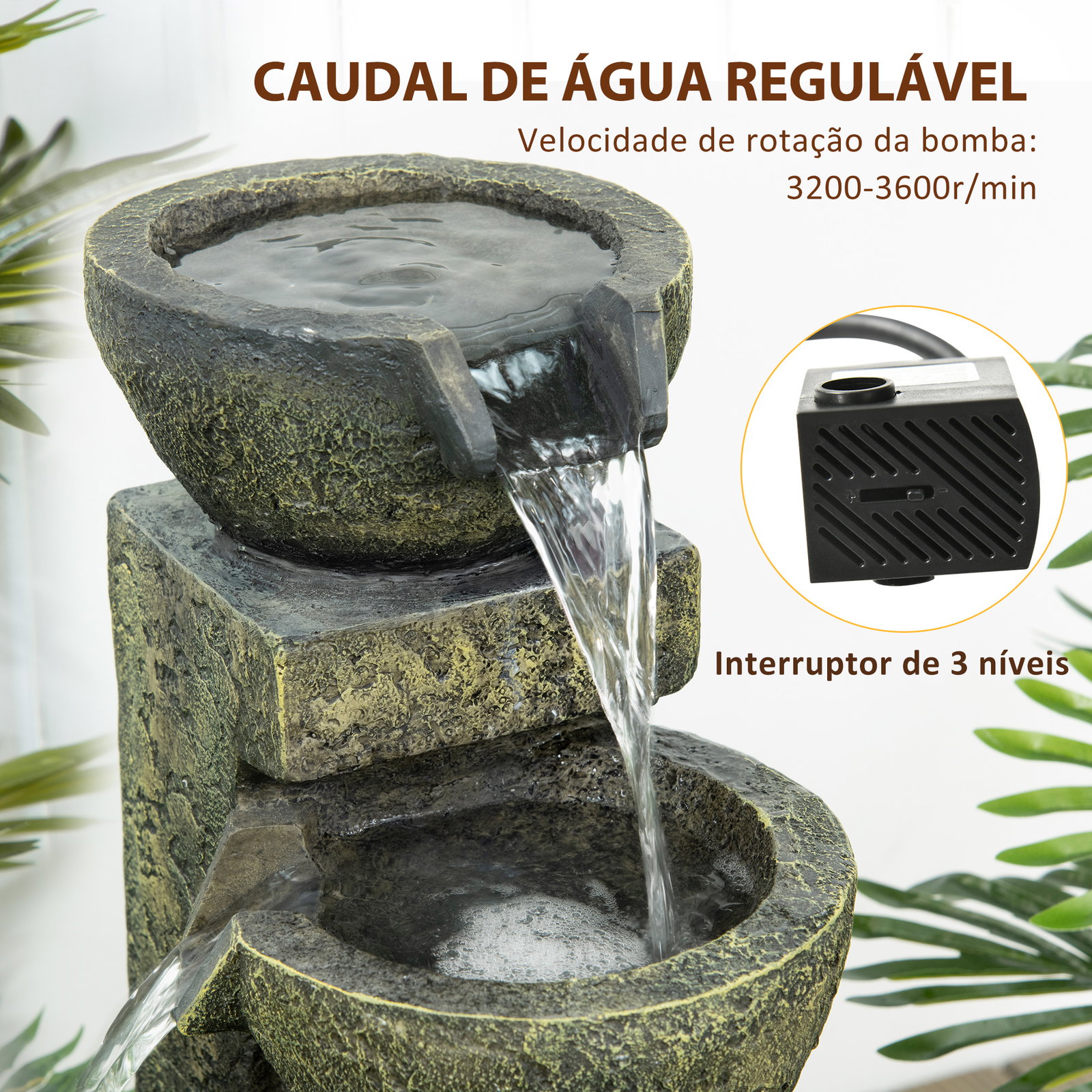 Fonte de jardim 5 w fonte de água em cascata de 4 níveis com bomba de água e saída de água ajustável 25x24x60 cm multicolorido