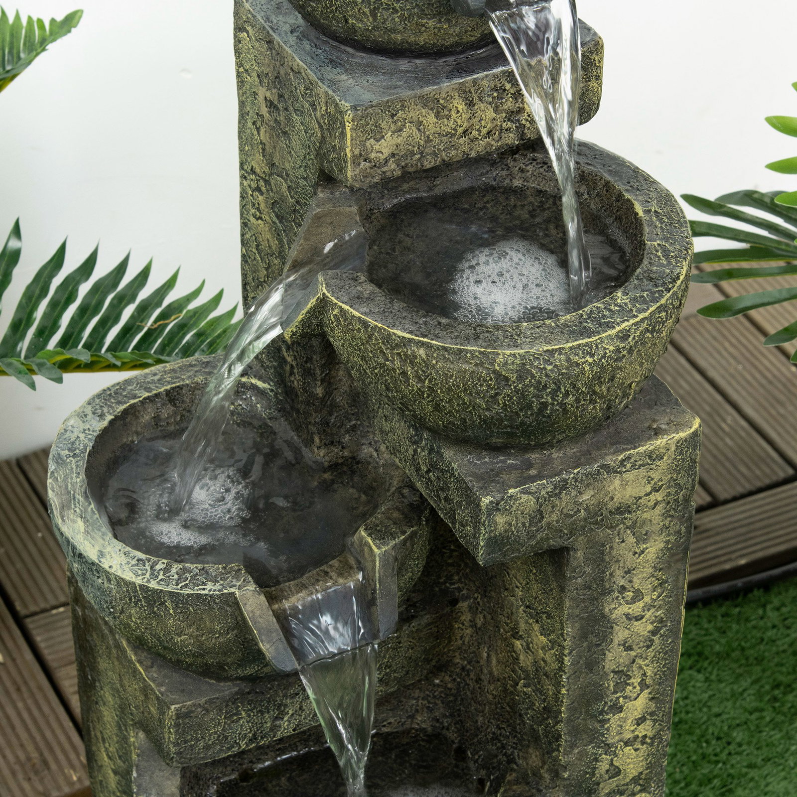 Fonte de jardim 5 w fonte de água em cascata de 4 níveis com bomba de água e saída de água ajustável 25x24x60 cm multicolorido