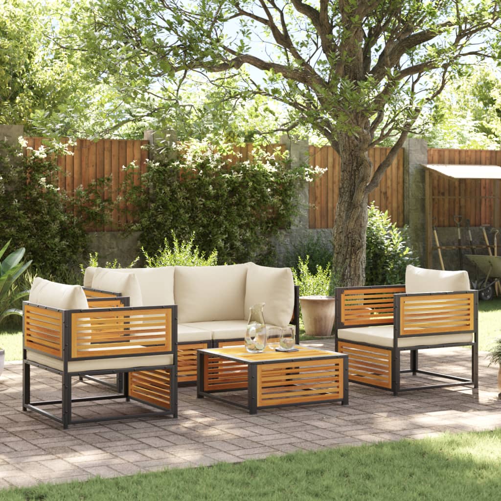 5 Pcs conjunto de sofás de jardim com almofadões acácia maciça